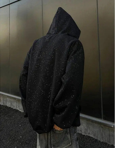 เสื้อฮู้ดผู้ชายผ้าฝ้ายผสมไรน์สโตนชุดสตรีทแวร์โอเวอร์ไซส์ซีดมีซิปมีฮู้ดทรงบ็อกซี่ใส่ได้ - Product Image 6