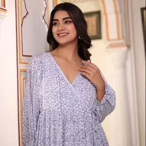 Femmes élégant main bloc imprimé fleuri été tunique robe longue décontracté fête et mariage porter personnalisé cadeau de mariée en vente - Product Image 1