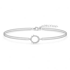 NOVAMART Fine Silver <b>Moon</b> Double Chain Fine Charm Bracelet Wholesale Export - Product Image 1