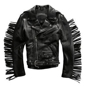 Factory 2025 Fashion-Tassel Motocicleta genuina Flecos-Borlas Cuero de vaca Slim-Fit Transpirable Bombers Biker Chaquetas - Product Image 1