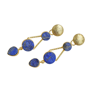 Boucles d'oreilles pendantes vintage en lapis-lazuli, laiton plaqué or 18 carats, Laxmi Jewelers LJ 1429, cadeau pour femme - Product Image 4