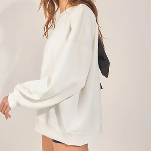 Sweat-shirt à capuche en tissu tissé surdimensionné pour femmes de haute qualité, confortable, coupe ample, vêtements d'hiver, impression personnalisée sur le devant - Product Image 4