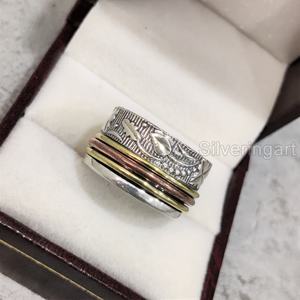 Spinner Band Filigrane Bague En Argent Sterling 925 Anneau De Pouce Pour Femme Fidget Bijoux Faits À La Main Noël Anxiété Hommes Spinner Anneau - Product Image 3