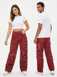 OEM ODM Jeans en denim déchiré épais en coton 450 GSM, jambe large, style streetwear, coupe ample, décontracté, tendance - Product Image 6