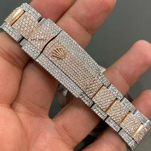 Luxury Antique Stainless Steel Two Tone Iced Out Moissanite <b>Watch</b> with Roman Dial VVS Hip Hop Diamond Style <b>Wrist</b> Jewelry - Product Image 3