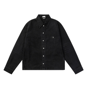 แจ็กเก็ตผ้ายีนส์ของผู้ชายเสื้อแจ็กเก็ตยีนส์กระดุมแบบลำลองออกแบบโลโก้ได้ตามต้องการ - Product Image 1