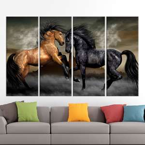 Toile imprimée : Décoration murale animale - Élégante œuvre d'art équestre pour la maison, 4P : Prête à accrocher - Product Image 1