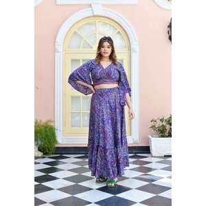 <b>Women</b> Printed Floor-Length Natural Waist Washable Two Piece Co Ord <b>Set</b> Boho Crop Top Maxi Skirt <b>Set</b> Ethnic Summer Party Wear - Product Image 1