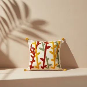 Bamboo Embroidered Square Home Square Cotton Plant Pattern <b>Cushion</b> <b>Cover</b> Soft - Product Image 2