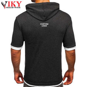 <b>Men</b> Solid Color Hooded <b>Short</b> <b>Sleeve</b> T-Shirt in Different Color Drawstring Custom T Shirt <b>Hoodies</b> Half <b>Sleeve</b> <b>Men</b> - Product Image 2