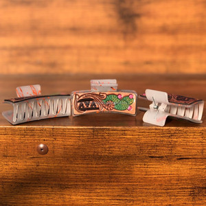 Cowgirl Western Style à la main en cuir usiné pinces à griffes véritable à la main en cuir épingles à cheveux accessoires de cheveux pour les femmes griffes de cheveux - Product Image 3