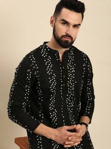 Hombres bandhani impreso Algodón puro recto Kurta para hombres cuello mandarín mangas largas hasta la rodilla para hombre producción a granel - Product Image 6