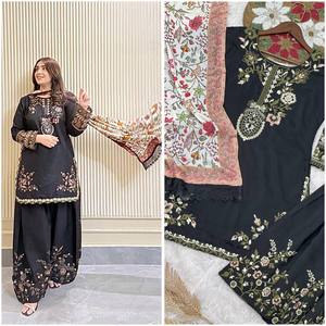 Designer traditionnel ethnique 3 pièces Readymade Sharara Kameez indien Georgette impression numérique dentelle Pallu brodé fête hiver - Product Image 2