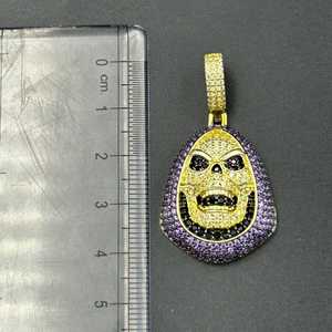 Colgante de Halloween con cara de calavera helada, colgante de diamante redondo de moissanita multicolor, colgantes y dijes de joyería fina de plata 925 - Product Image 4