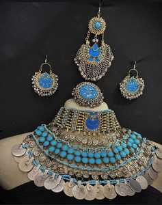 Ensemble de bijoux vintage faits à la main pour femmes, collier de boucles d'oreilles en forme de pièce de monnaie afghane Kuchi Kandahar - Product Image 3