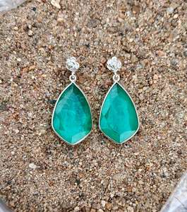 Pendiente hecho a mano de Esmeralda colombiana de Plata de Ley 925, hermoso pendiente de mujer, pendiente de piedra verde. - Product Image 1