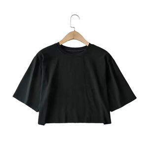 เสื้อยืดแขนสั้นผู้หญิงคุณภาพสูง ระบายอากาศได้ดี แห้งเร็ว สวมใส่สบาย เหมาะสำหรับฤดูร้อน ผลิตจากผ้าฝ้าย โพลีเอสเตอร์ และผ้าแคนวาส ย้อมสีเรียบ - Product Image 1