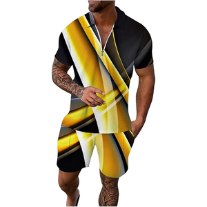 Conjunto de camisa y pantalones cortos con cremallera y estampado gráfico para hombre, conjunto a juego de ropa de salón para hombre de alta calidad al por mayor - Product Image 4