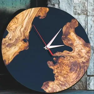 Black Epoxy Resin & Wooden wall clock modern for Living Room room decoration wall decoration resin epoxy