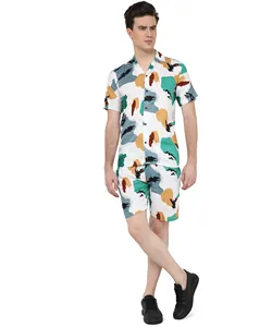 Мужская пляжная одежда, модная хлопковая пляжная одежда, летняя коллекция, мужская рубашка и шорты с коротким принтом