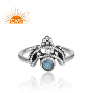 Anillo ajustable de piedras preciosas de labradorita Natural de plata esterlina oxidada más vendido Fabricante de joyería personalizada - Product Image 3