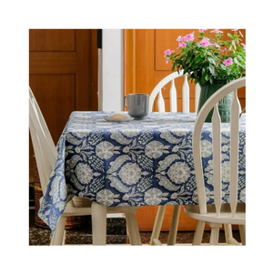 Indigo Cotton <b>Tablecloth</b> Printed Medallion Floral Motifs <b>Rectangle</b> Dining Cover Home Textile Bulk Wholesale Export OEM ODM - Product Image 5
