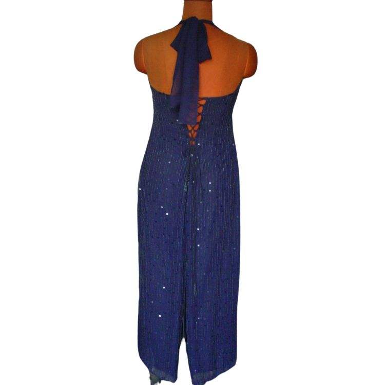 blue chiffon ruffle gown