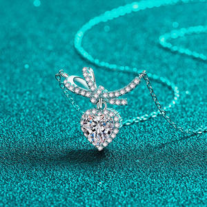 Collar de Lujo con Diseño de Halo, Colgante de Moissanita con Forma de Corazón y Lazo, Cadena de Eslabones de Moda, Plata S925 para Mujer, Venta al por Mayor - Product Image 4