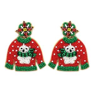 Elegantes pendientes de cuentas de semillas respetuosos con el medio ambiente estilo mariposa navideña para mujer perla de imitación clásica para fiestas moda femenina - Product Image 5