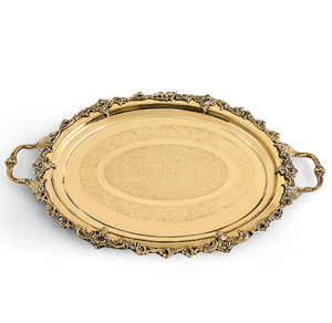 Artículos de mesa Bandeja de servicio de latón Calidad estándar Bandeja de servicio de latón pulido dorado Estilo superior para bandeja de servicio de comida Más vendidos - Product Image 2