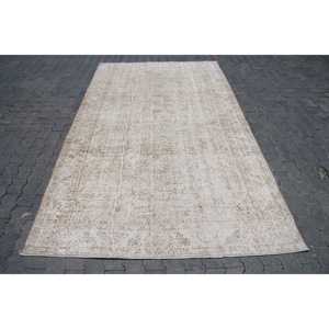 Tapis turc vintage, grand tapis de 5,4 x 9,1 pi (165 x 278 cm), tapis en laine blanc patchwork - Product Image 1