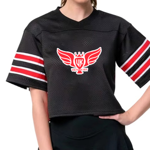 Vente en gros de maillots de football américain élégants pour femmes, chemise de haut court en maille surdimensionnée personnalisée, vêtements de football à la mode - Product Image 2