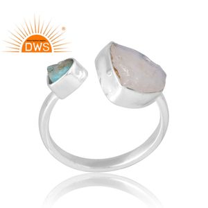 แหวนพลอยสีเงินสเตอร์ลิงสี925สีฟ้าครามและสีรุ้งดวงจันทร์ผลิตตามแบบ - Product Image 1