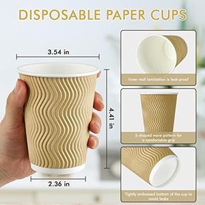 Tasses en papier isolées à double paroi et à ondulation de 12 oz Tasses à café jetables biodégradables écologiques Logo personnalisé pour usage domestique - Product Image 2