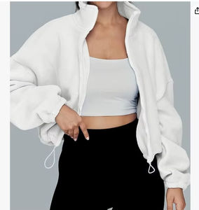 Sweat-shirt à capuche court en coton 100% doux pour l'hiver, avec logo personnalisé, vente en gros, pour le yoga, l'entraînement, la course à pied, à épaules tombantes, pour femmes - Product Image 1