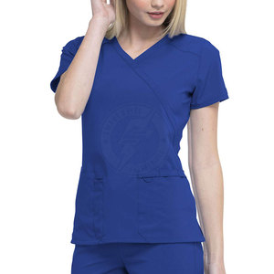 Custom Design Outdoor Use Women Mock Wrap <b>Tops</b> Solid Color Comfortable Women <b>Scrub</b> Mock Wrap <b>Tops</b> - Product Image 3