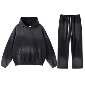 Chándales para hombre, chaqueta para hombre, Conjunto de jogging de algodón personalizado, Sudadera con capucha de lavado ácido Unisex, ropa deportiva de 2 piezas, ropa de calle informal - Product Image 5