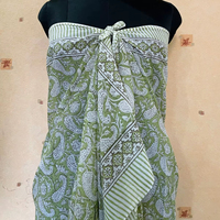 Sarung Pantai Boho Motif Cetak Blok Katun, Selendang, Motif Bunga/Paisley/Plaid/Huruf, Bolak-Balik, Bernapas, Model Off-the-Shoulder, Cepat Kering