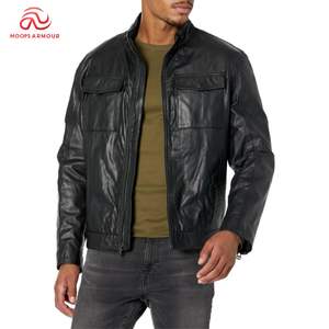 ใหม่เสื้อโค้ทหนังผู้ชายสีน้ำตาลสุดทันสมัยแจ็คเก็ตสไตล์เสื้อโค้ทหนังแกะแท้100% ซิปด้านหน้า - Product Image 1