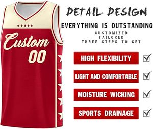 Ensemble de maillots de basket personnalisés rouge crème, col en V, sans manches, en mesh, impression sublimée, unisexe, adulte, toutes saisons, respirant - Product Image 4