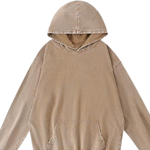 Sweat-shirt à capuche beige délavé à l'acide, coupe ample, look vintage, en molleton de coton doux, streetwear, vêtement d'hiver - Product Image 2