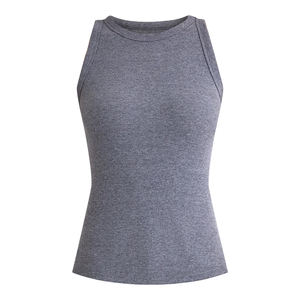 Camiseta sin mangas acanalada de desgaste activo y Fitness para mujer, chaleco de entrenamiento de gimnasio de verano de Color gris, Camiseta de algodón para correr y Yoga para mujer - Product Image 6