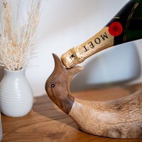 Porte-bouteille de vin en teck en forme de canard - Écologique, durable, moderne, pliable, portable, personnalisable, cadeau, bar à domicile