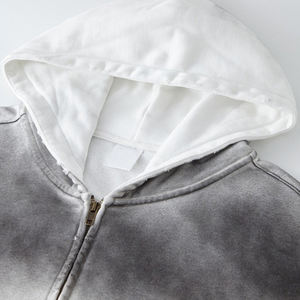 Vintage Acid Wash 100% Sudadera con capucha de algodón de gran tamaño desgastado unisex daño lavado trabajo zip up HOODIE unisex - Product Image 3