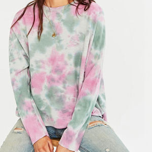 Sudaderas de mujer con estampado Tie Dye de alta calidad, ropa informal transpirable cómoda, logotipo frontal, longitud corta, para otoño - Product Image 2