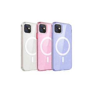 Coque en silicone compatible MagSafe pour iPhone 11 Plus, effet marbre pailleté de luxe, transparente, violette, scintillante, antichoc - Product Image 3