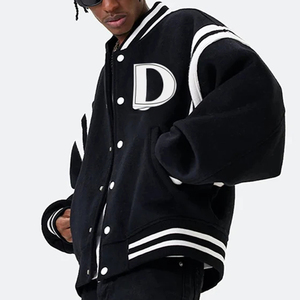 Chaqueta universitaria de gran tamaño para mujer, parches bordados con hombros caídos, chaqueta universitaria para mujer, chaqueta universitaria con botones y cuello redondo para mujer - Product Image 4