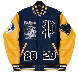 Chaqueta Universitaria Marrón para Hombre, Bordado Palace Londinium, Mangas de Cuero Azul, Chaqueta Bomber Letterman, Ropa de Calle Informal, Prenda Exterior - Product Image 4