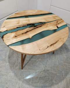 CHAMBRE ARTISANALE TABLE RONDE EN RÉSINE ÉPOXY POUR SALLE À MANGER Meubles Table de rivière en bois et résine pour bureau à domicile - Product Image 6