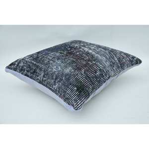 Lana gris Kantha Mosaic Paisley Patchwork Almohada 14x14 pulgadas Tejido con patrón vintage - Product Image 4